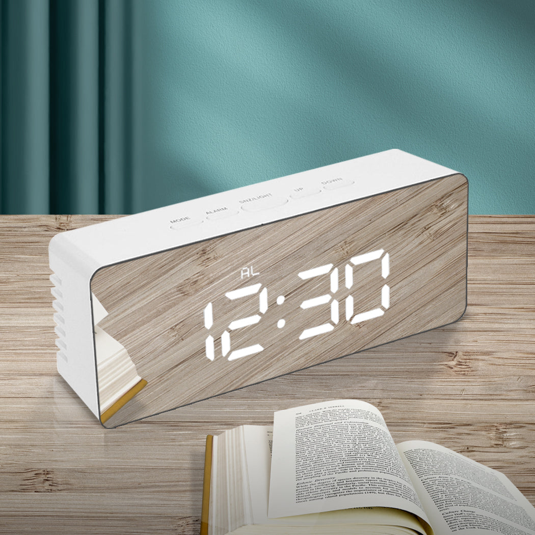 Alarm Clock Digital Led Mirror Desk White