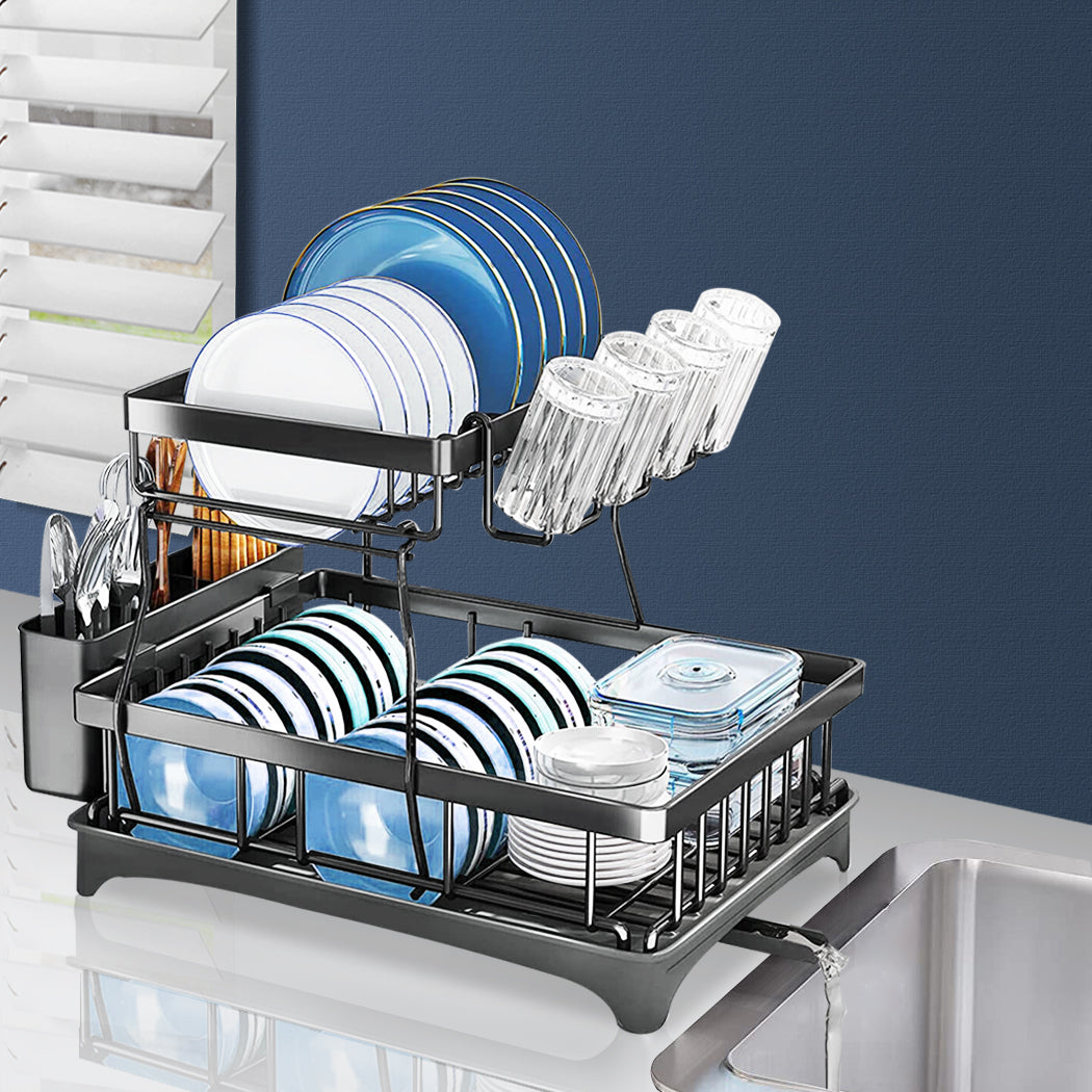 Toque Detachable Dish Drying Rack Cutlery Black