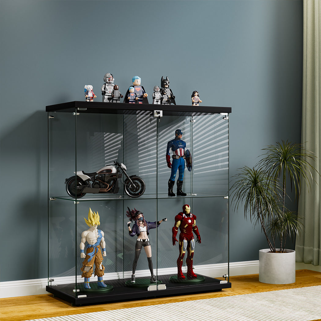 2-Tier Lockable Glass Display Cabinet Secure Storage For Collectibles & Dcor