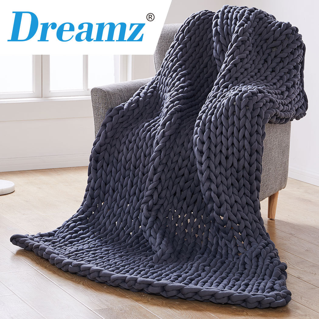 Dreamz Knitted Weighted Blanket Chunky Dark Grey Queen 9Kg