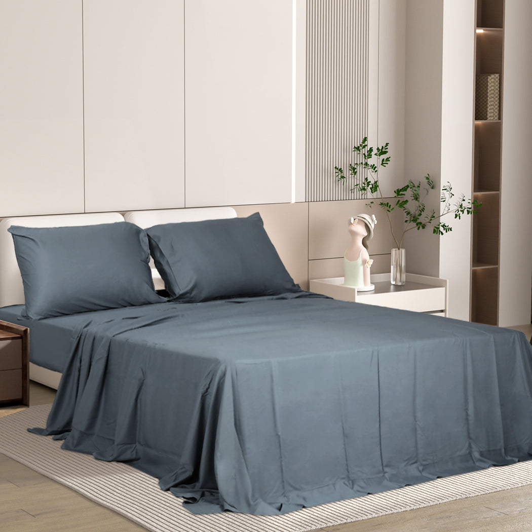 Dreamz 4Pcs Double Size 100% Bamboo Bed Sheet Set In Charcoal Colour