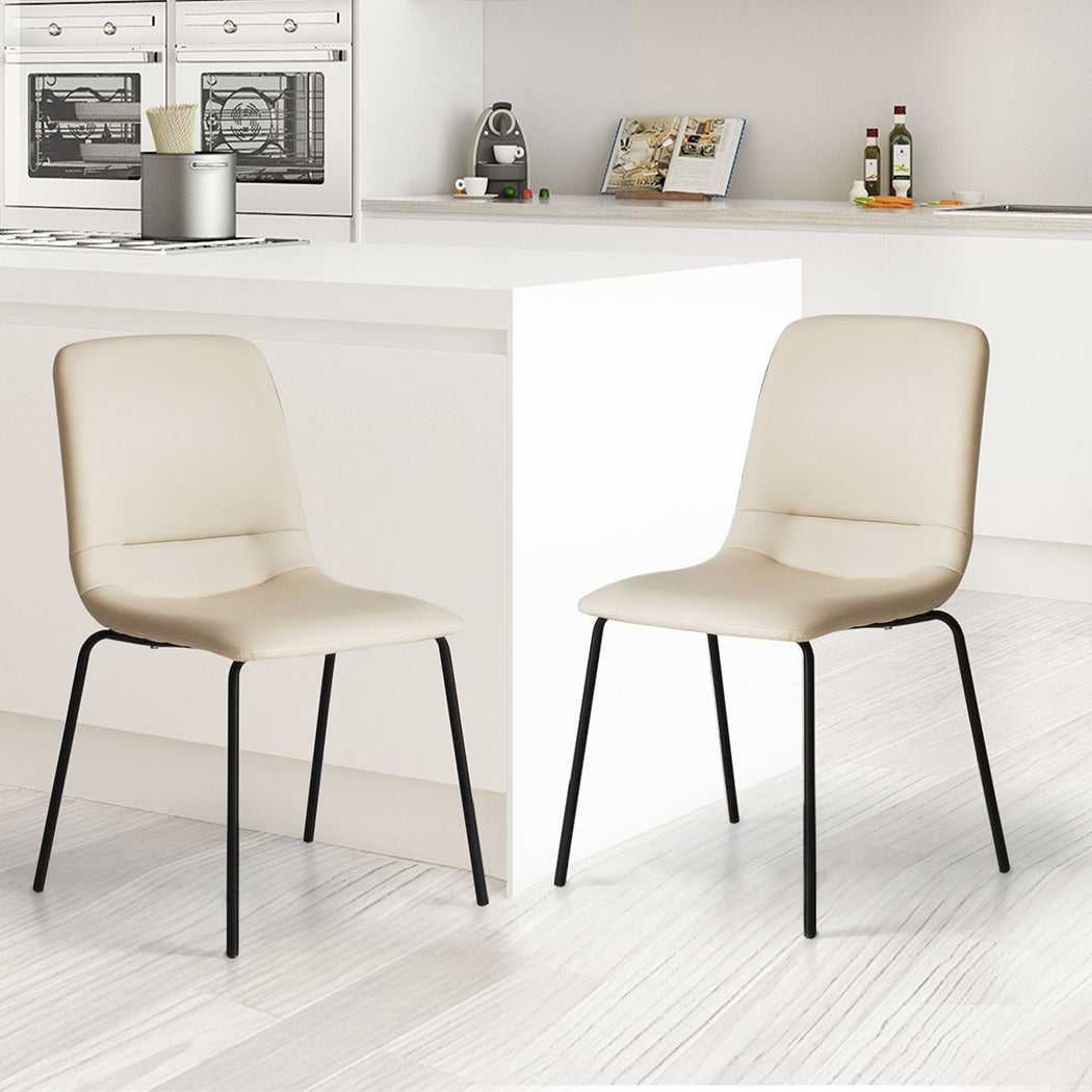 4Pcs Stackable Dining Chairs Kitchen Beige