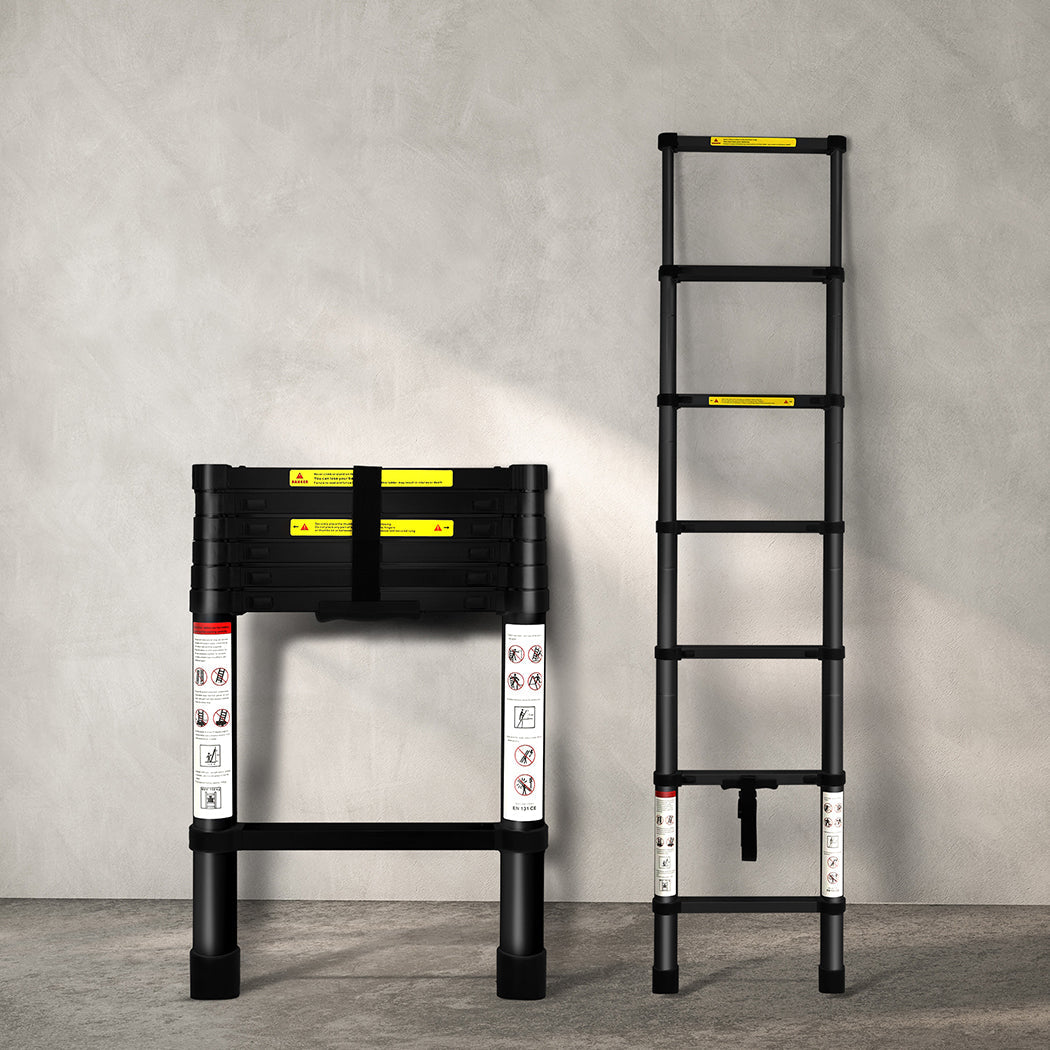 Traderight Multipurpose Aluminium Ladder Telescopic 2M Black Meter