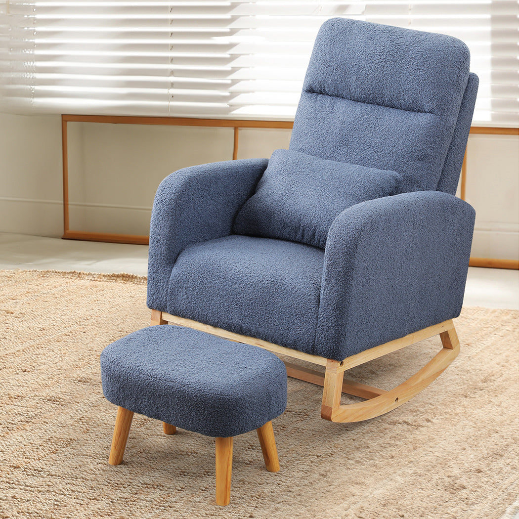 Rocking Chair With Ottoman Footrest Side Pocket Navy