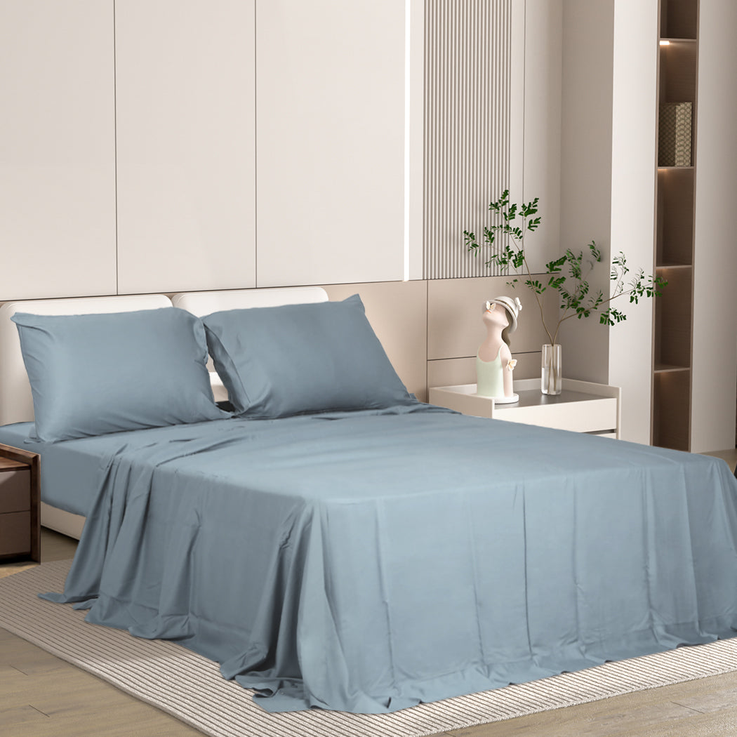 Dreamz 4Pcs Double Size 100% Bamboo Bed Sheet Set Grey Soft Breathable Hypoallergenic