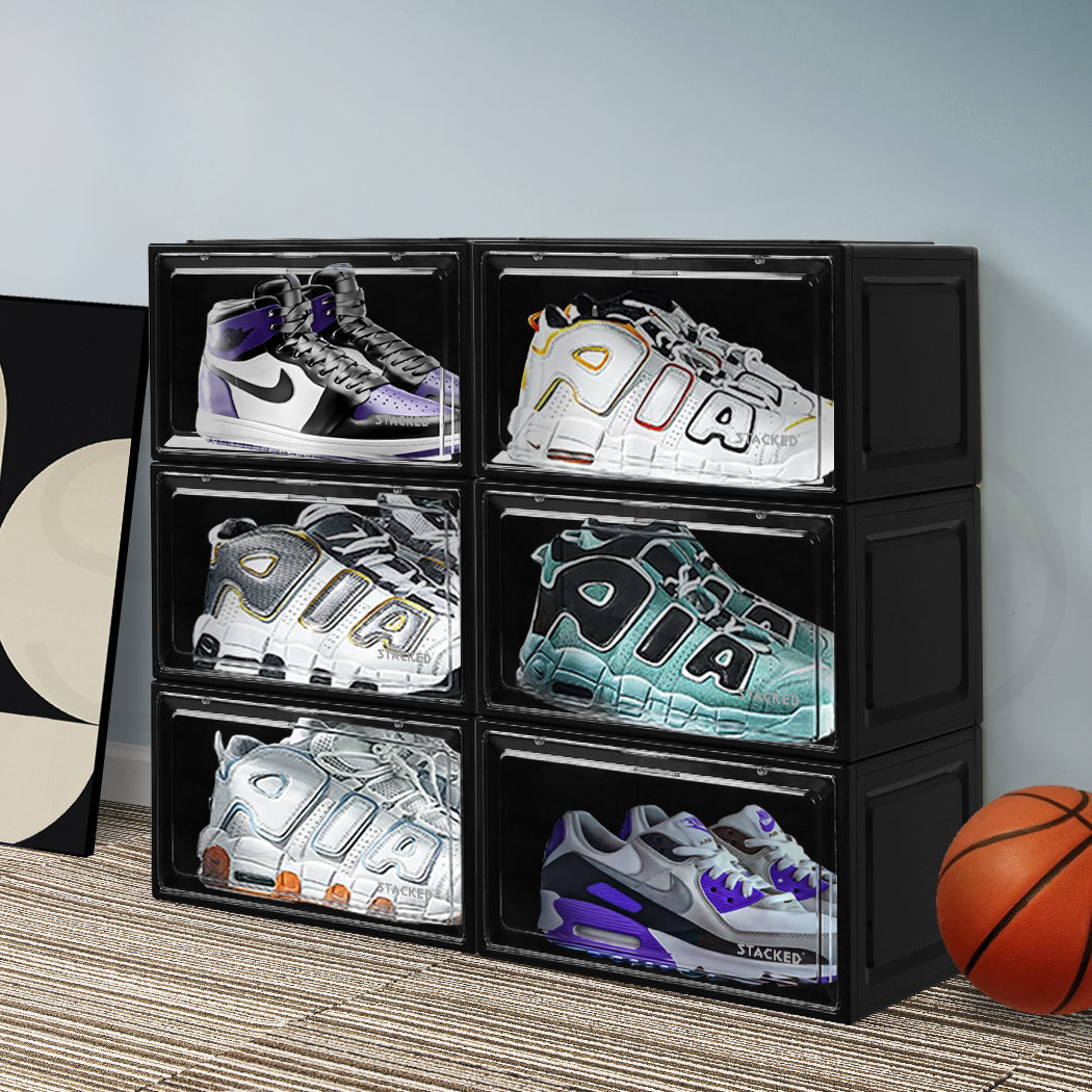 Stacked Shoe Box Acrylic Sneaker Display 6Pc Black