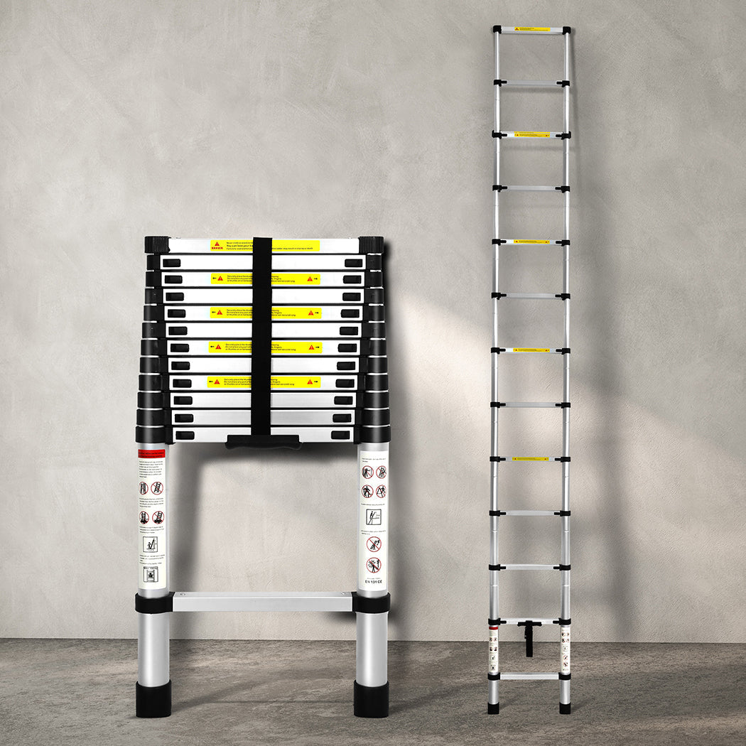 Traderight Multipurpose Ladder Telescopic 3.8M Silver Meter