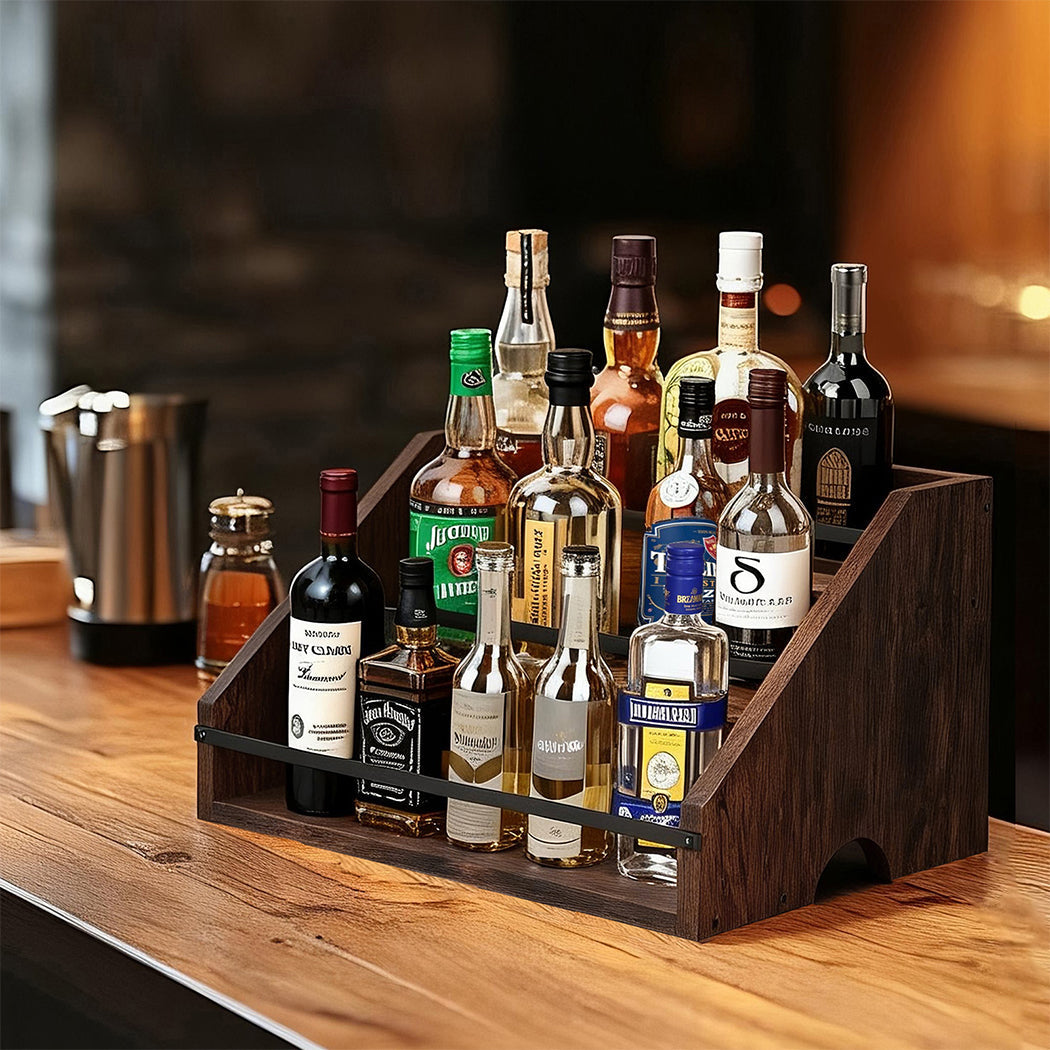 Toque Countertop Wine Rack 3 Tier Wood & Metal Organizer