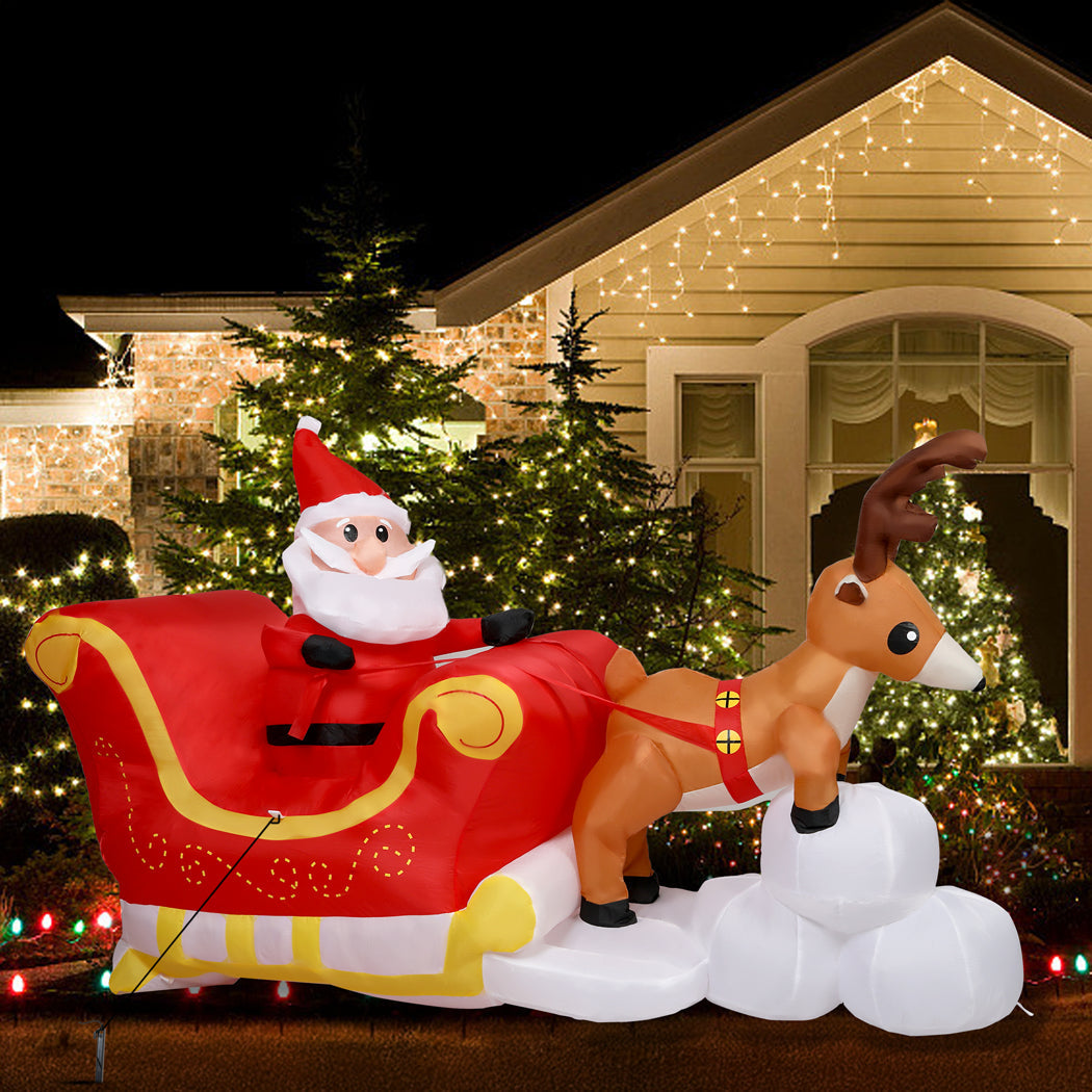 Santaco Christmas Inflatables Outdoor Claus Reindeer Sleigh Lights Decor