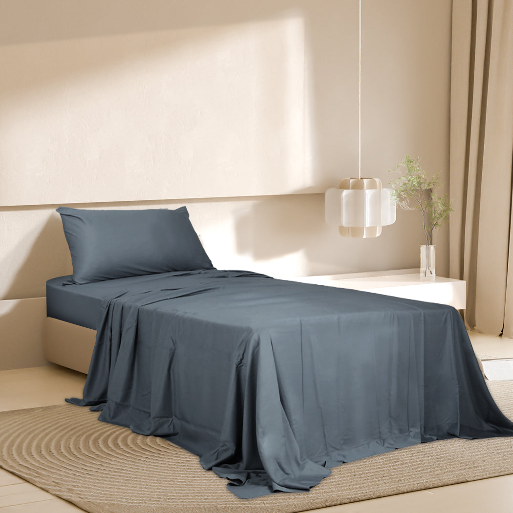 Dreamz 3 Piece Single Size 100% Bamboo Bed Sheet Set Charcoal