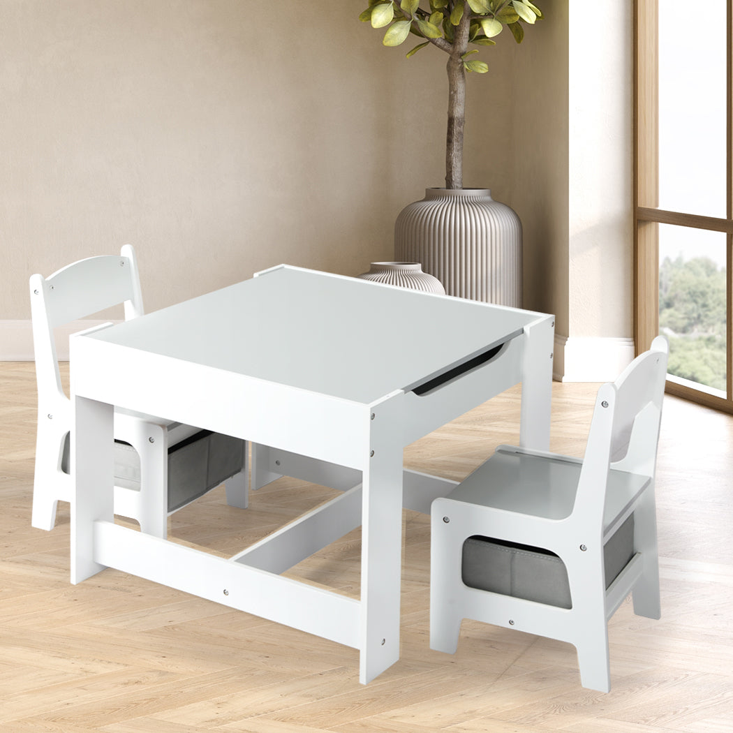 Bopeep Kids Table And Chairs Set Storage White Grey