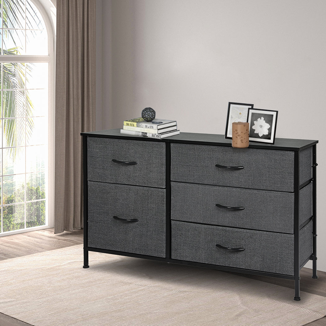 Storage Cabinet Tower Chest 5 Drawers Dark Grey