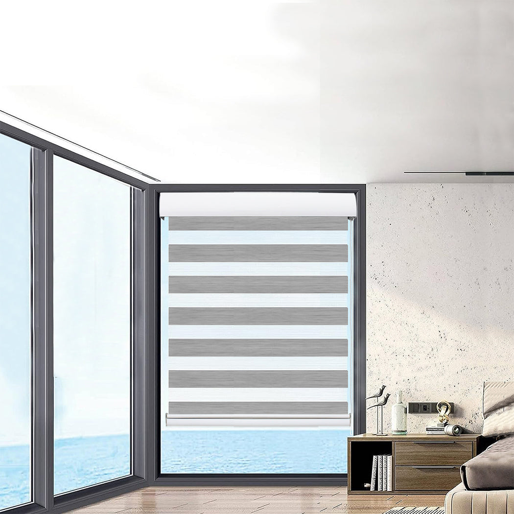 1 Sets of Marlow 1 Sets Of 1X Blackout Zebra Roller Blind Curtains 90X210cm Grey