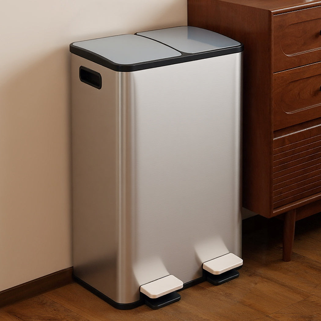 Toque 60L Dual Compartment Stainless Steel Pedal Bin Black & Silver