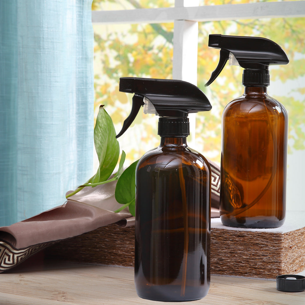 4X 500Ml Amber Black Glass Spray Bottles Trigger