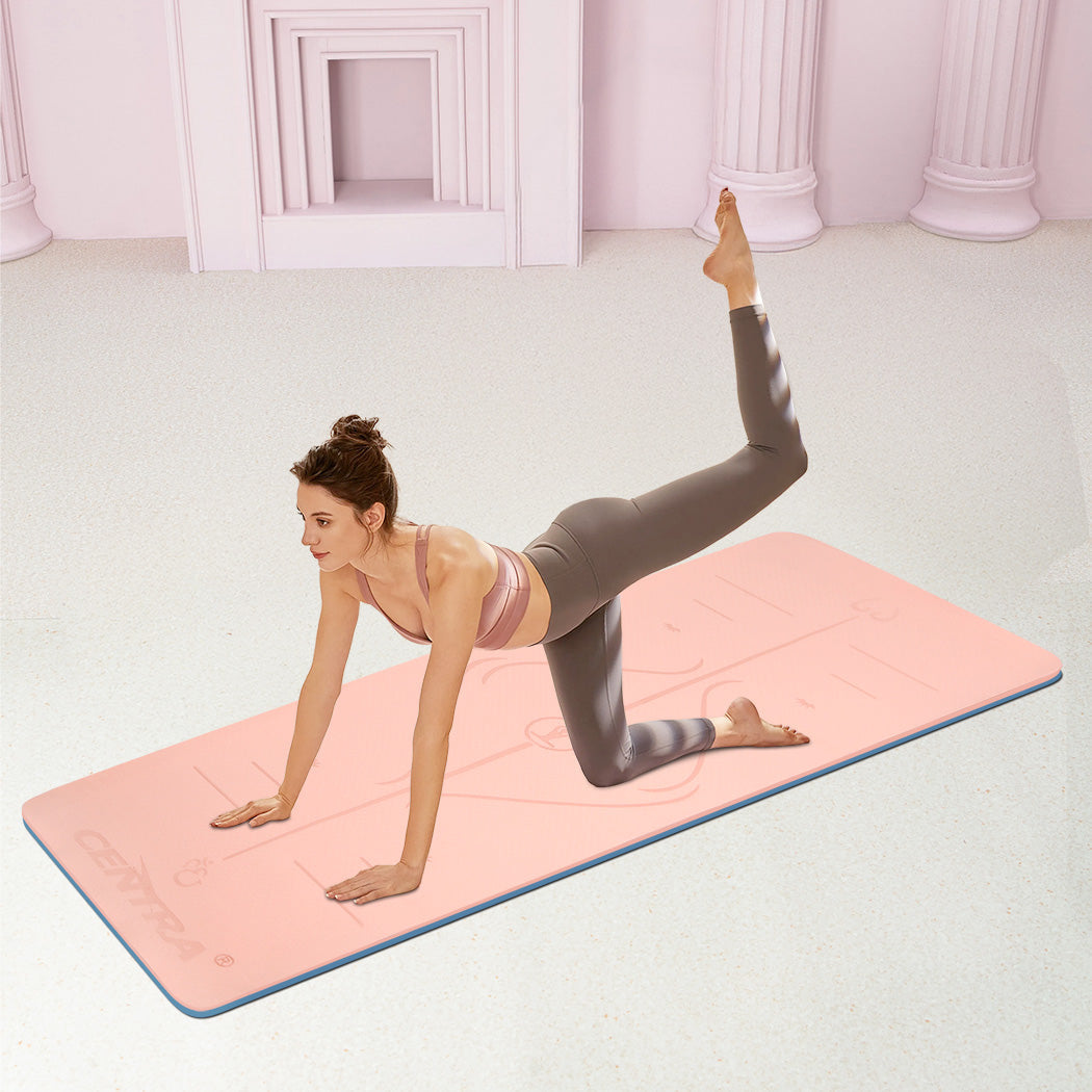 Yoga Mat Dual Colour Body Position Lines Pink