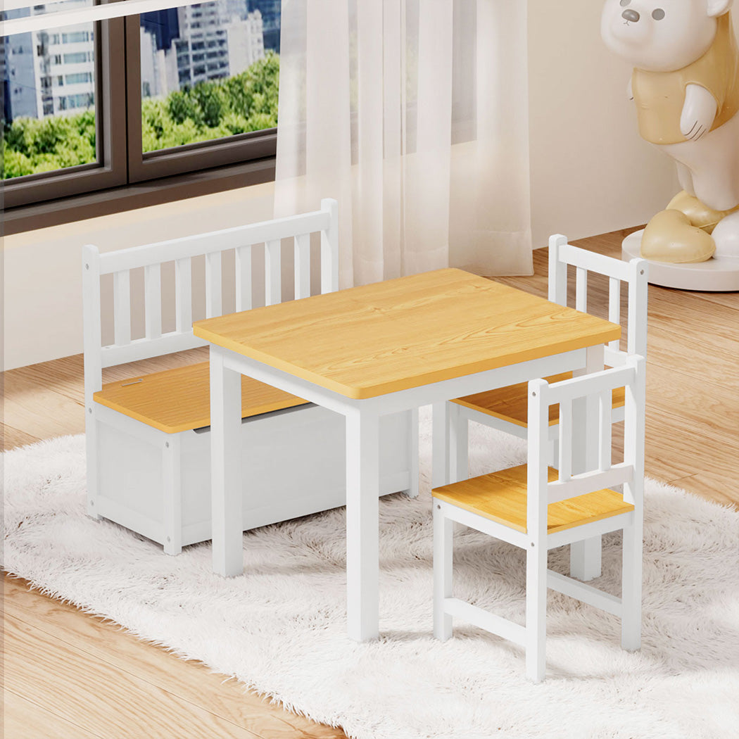 Bopeep Kids Table And Chairs Set Wooden Study Play 4Pcs