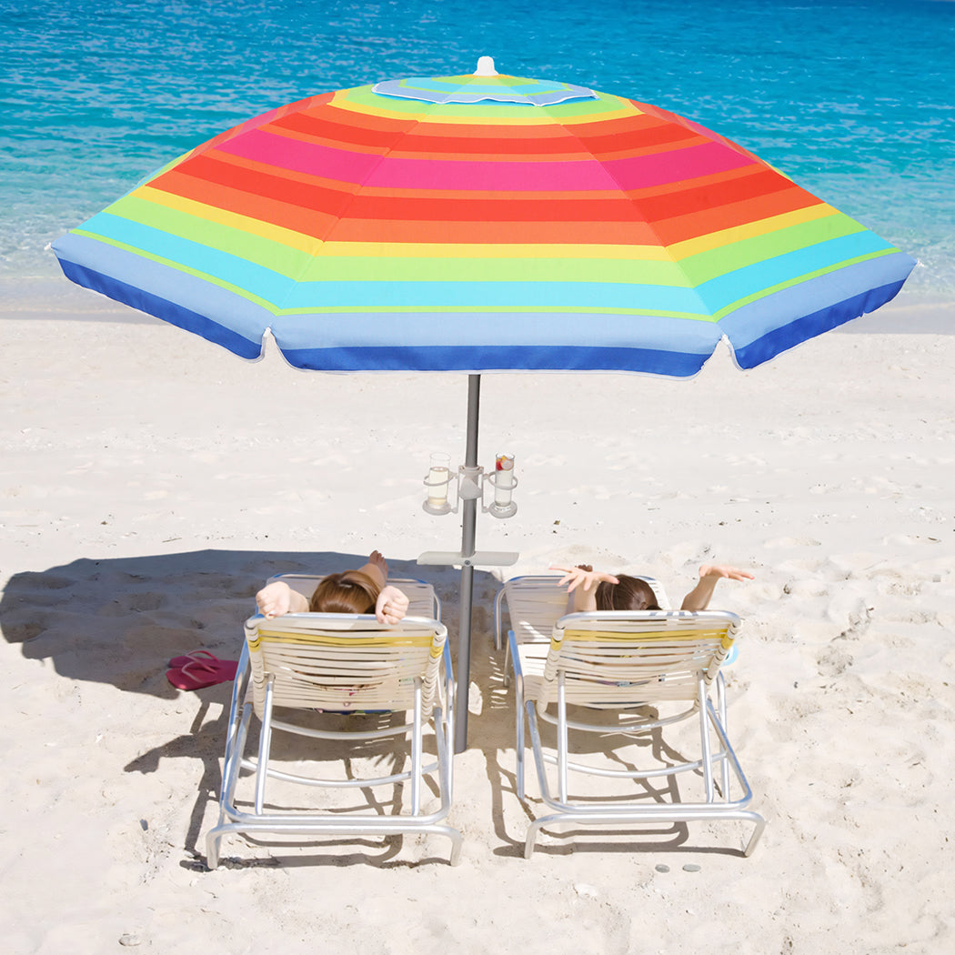 2M Colorful Outdoor Beach Umbrella Sand Shade For Sunny Coastal Relaxation