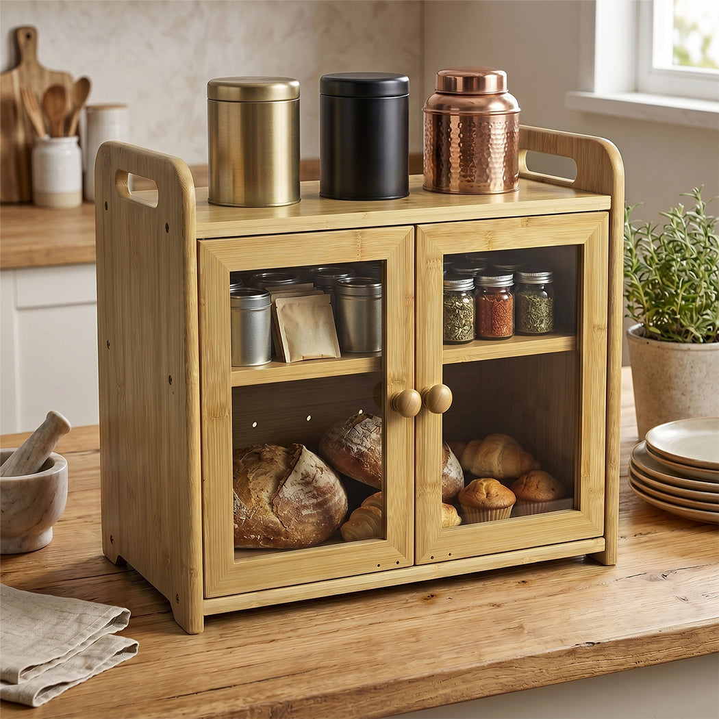 Toque 2 Tier Bamboo Bread Box 20L Kitchen Counter Storage