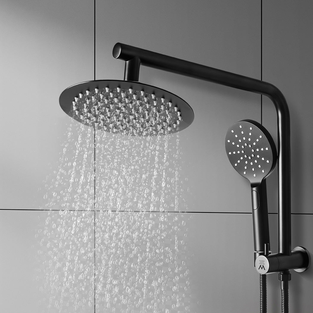 Shower Head High Pressure Set Rain Round Black