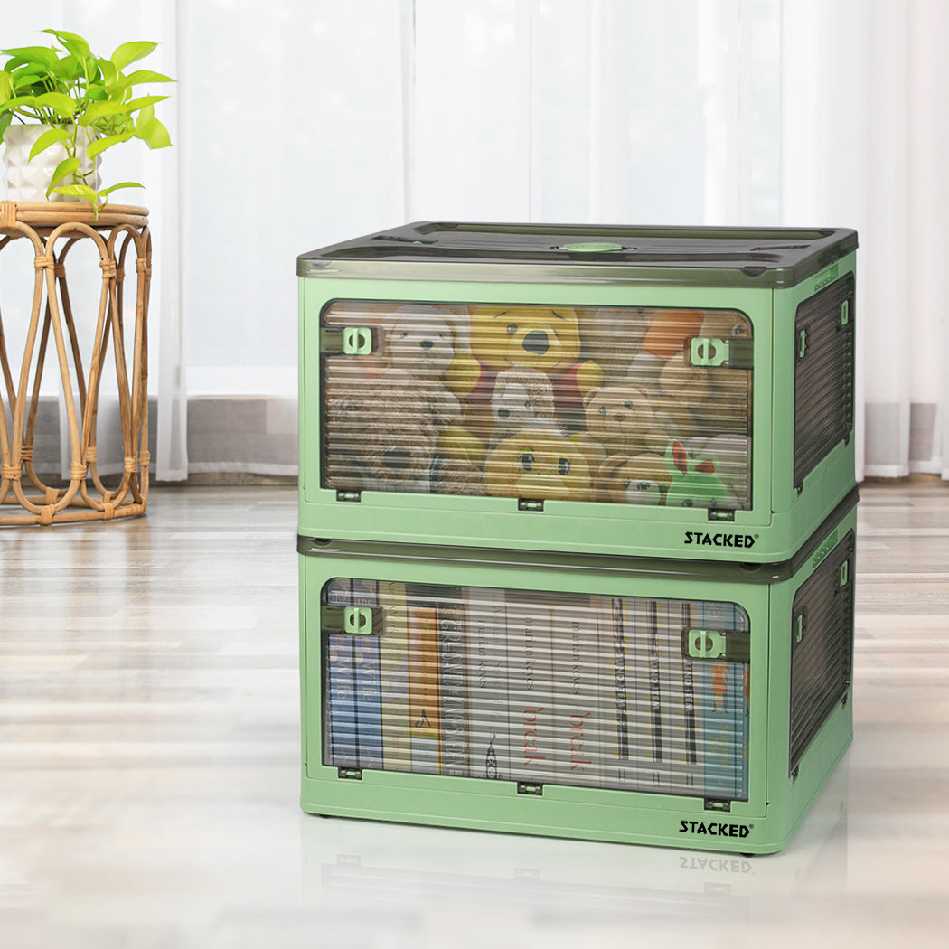 Storage Containers Stackable Lid Clothes Green Small