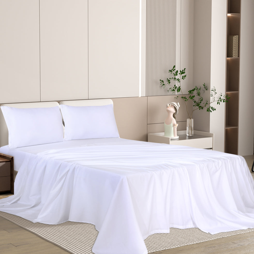 Dreamz 4Pcs Double Size 100% Bamboo Bed Sheet Set In White Colour Soft Cool Hypoallergenic
