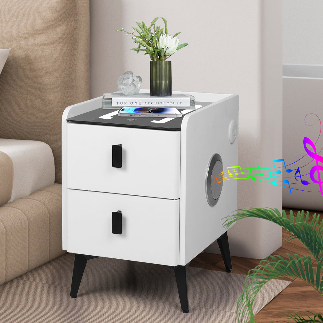 Bedside Table With Led Lights And Drawers Storage Nightstand For Bedroom Organization