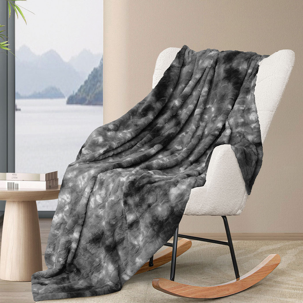 Dreamz Soft Grey Tie Dyed Luxury Blanket 152Cm X 203Cm For Cozy Warmth And Comfort