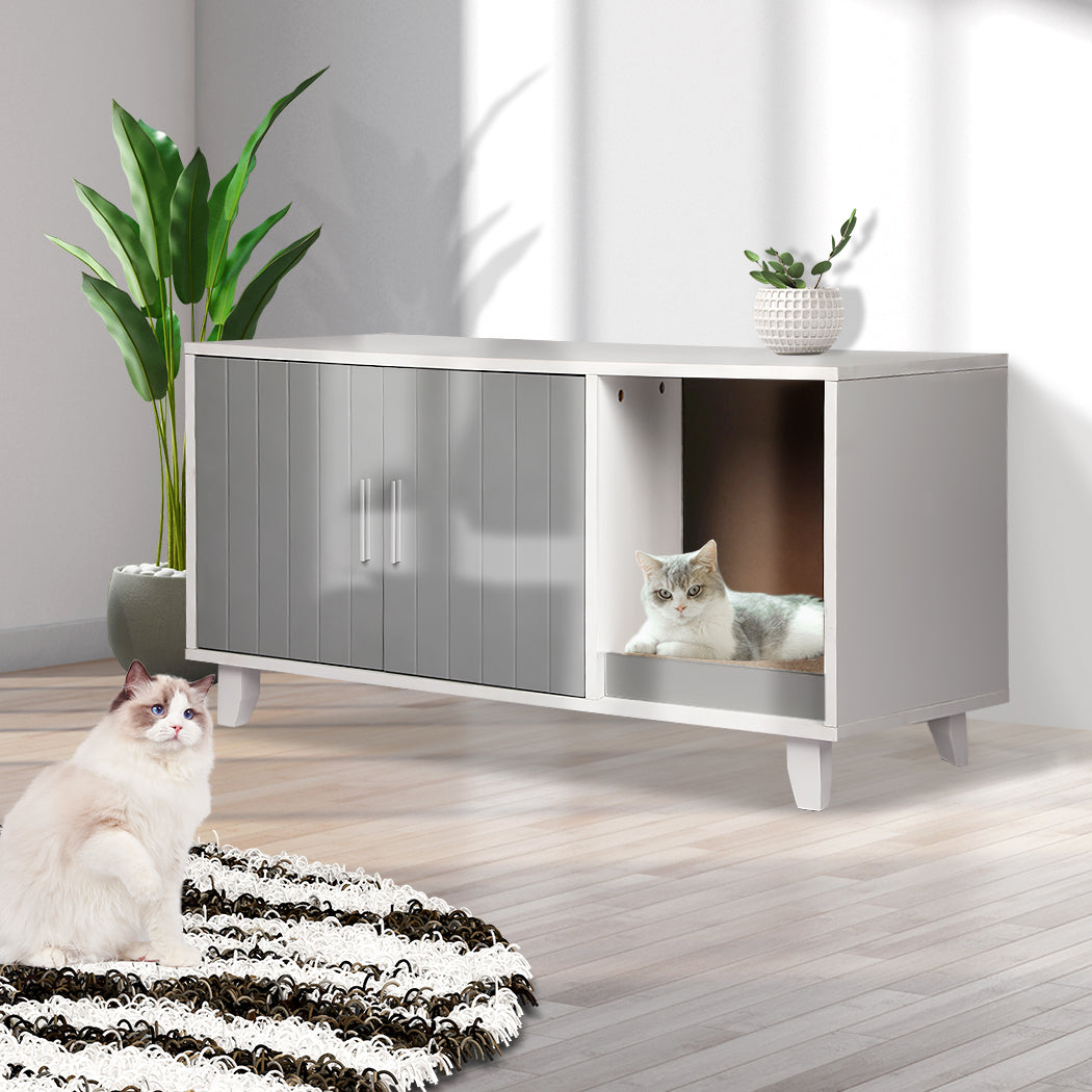 Pawz Enclosed Cat Litter Cabinet Box Grey Stylish And Discreet For Cats