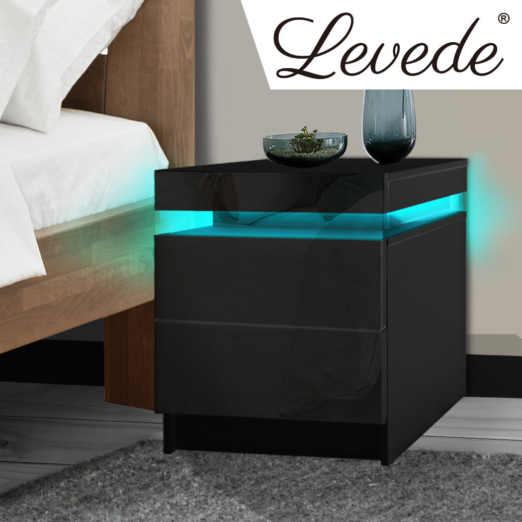 Bedside Tables Side With 2 Drawers Black Modern Storage For Bedroom Or Living Room