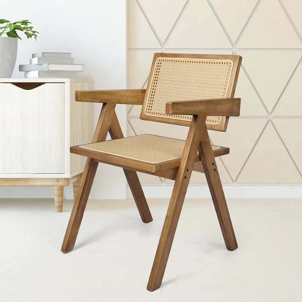 Set Of 2 Solid Wood Dining Chairs With Rattan Natural For Elegant Experience