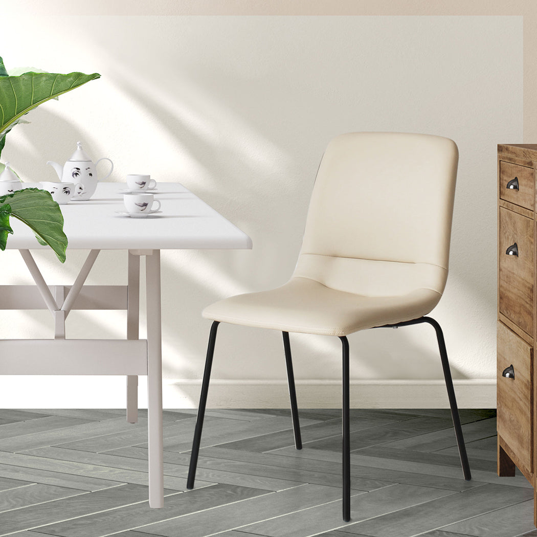 4Pcs Stackable Dining Chairs Kitchen Beige