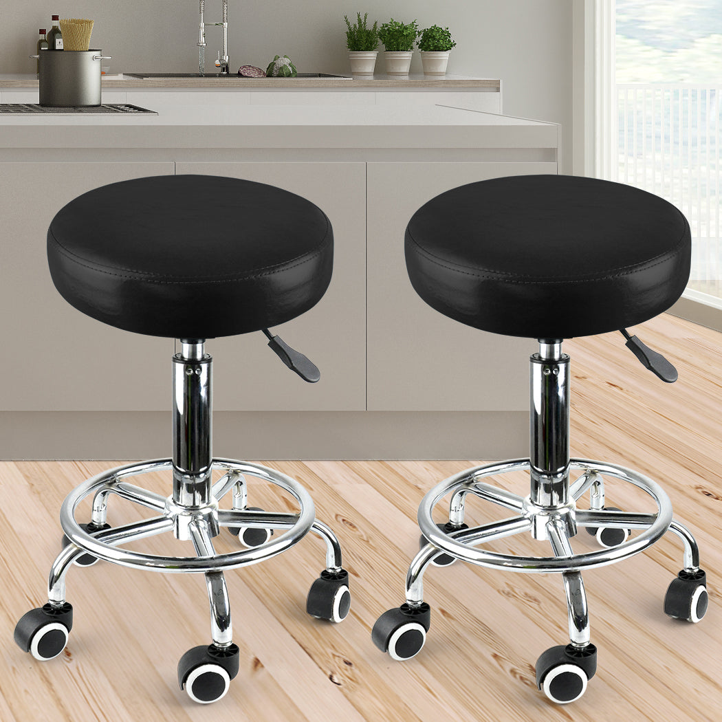 2X Swivel Salon Barstool Hairdressing Black