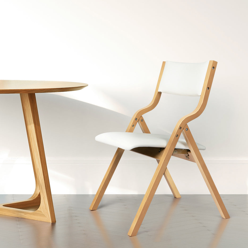 Set Of 2 Foldable Pu Dining Chairs Beige For Compact Storage And Stylish Seating