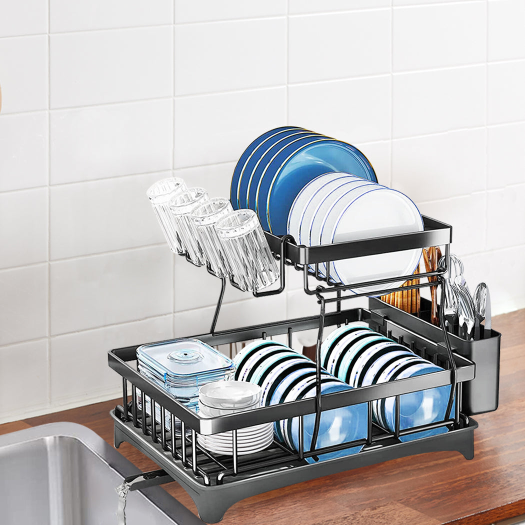 Toque Detachable Dish Drying Rack Cutlery Black