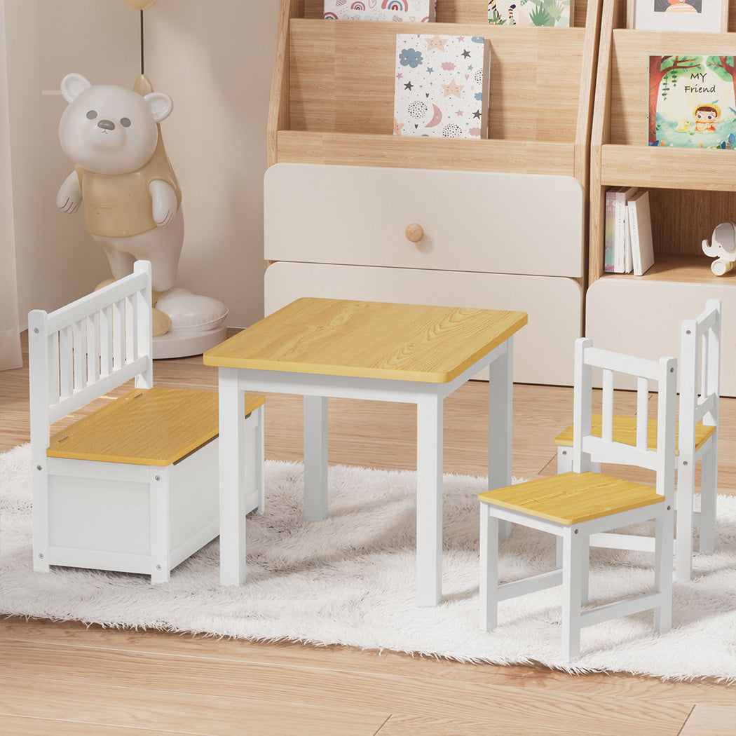 Bopeep Kids Table And Chairs Set Wooden Study Play 4Pcs