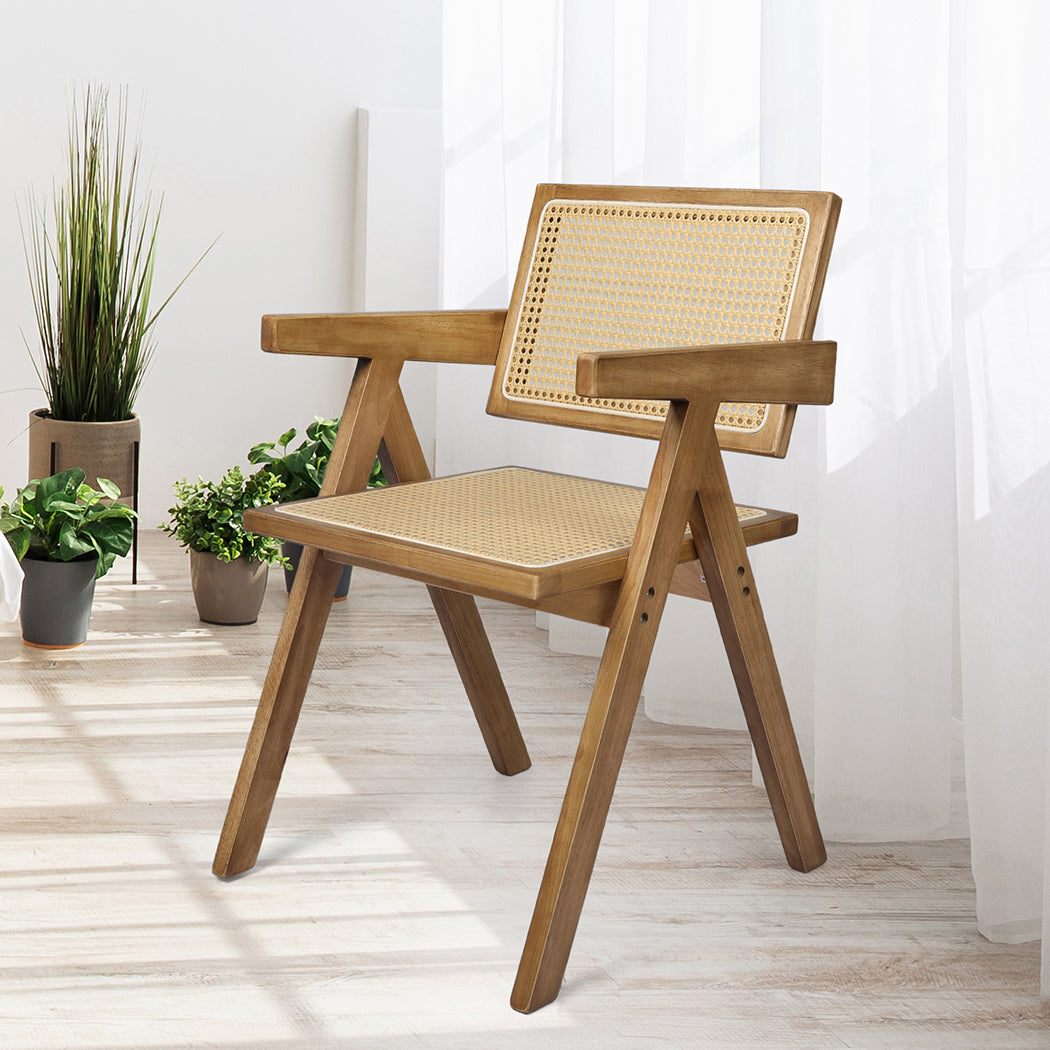 Set Of 2 Solid Wood Dining Chairs With Rattan Natural For Elegant Experience