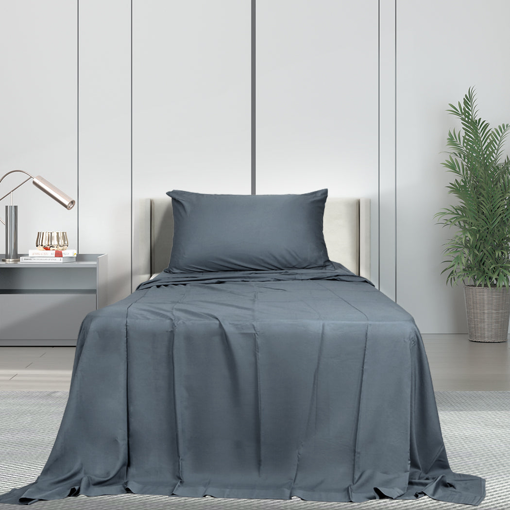 Dreamz 3 Piece Single Size 100% Bamboo Bed Sheet Set Charcoal