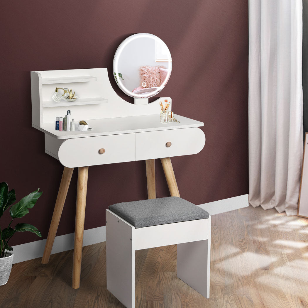 Dressing Table Stool With Led Mirror Modern Vanity Set For Bedroom Or Makeup Area