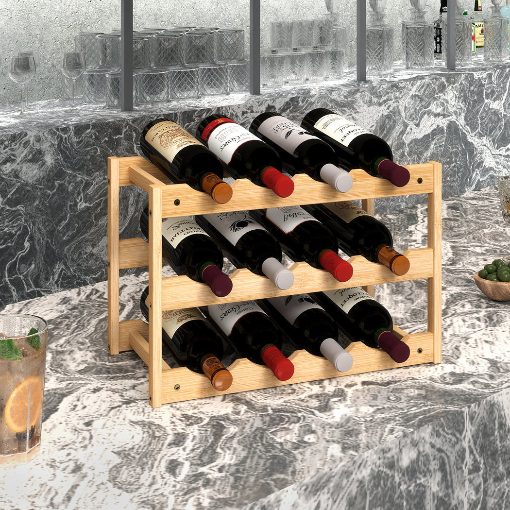 Toque Natural Bamboo Wine Rack 12 Bottle Capacity