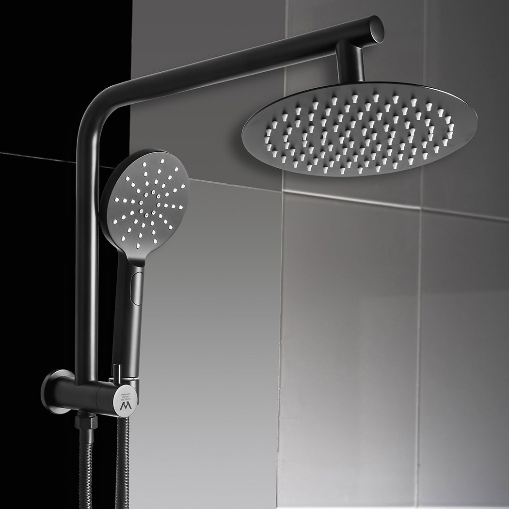 Shower Head High Pressure Set Rain Round Black