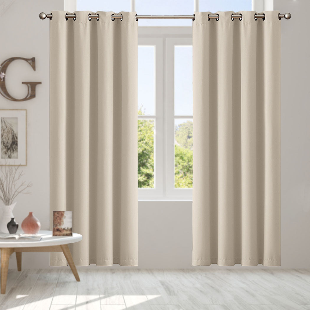 2X Blockout Curtains Panels 3 Layers Beige