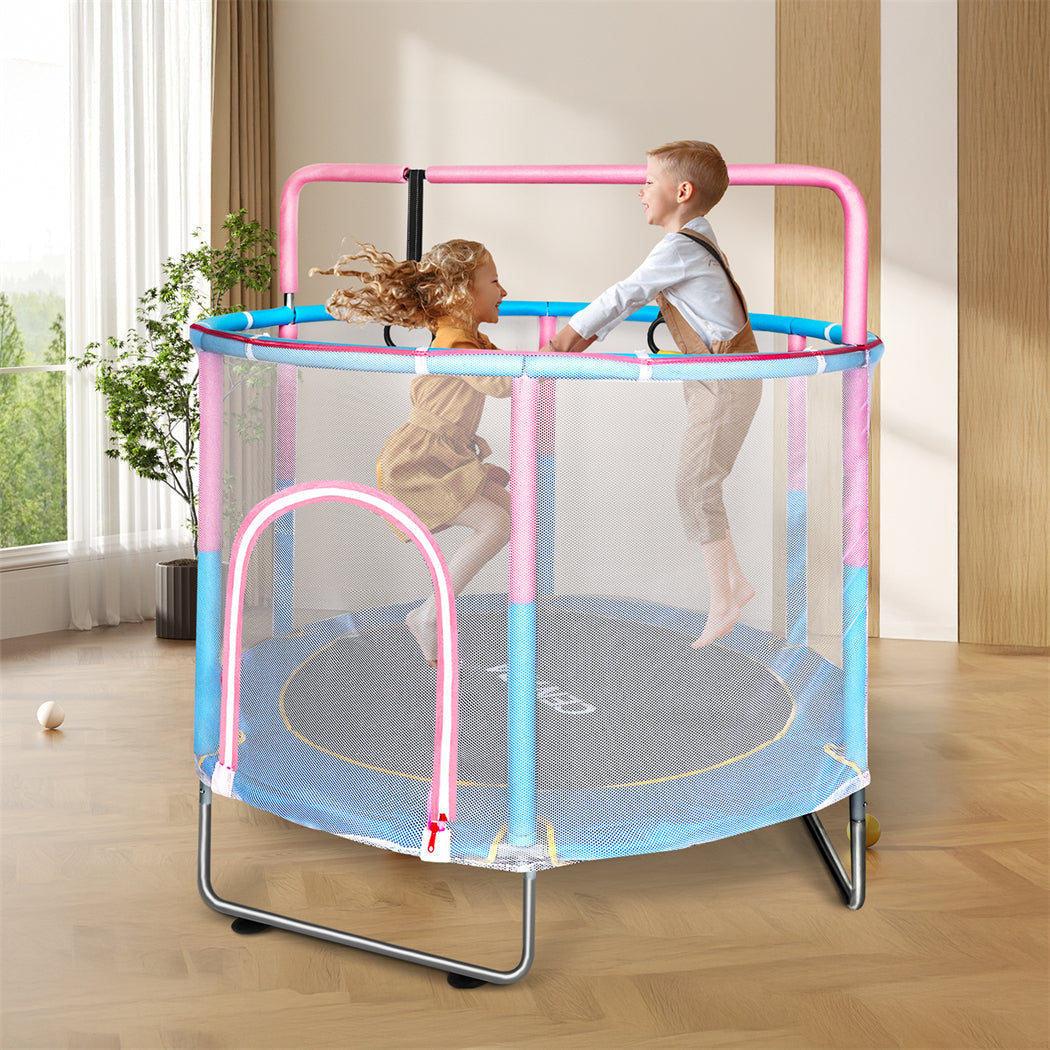55" Kids Trampoline Rebounder Hanging Rings Pink