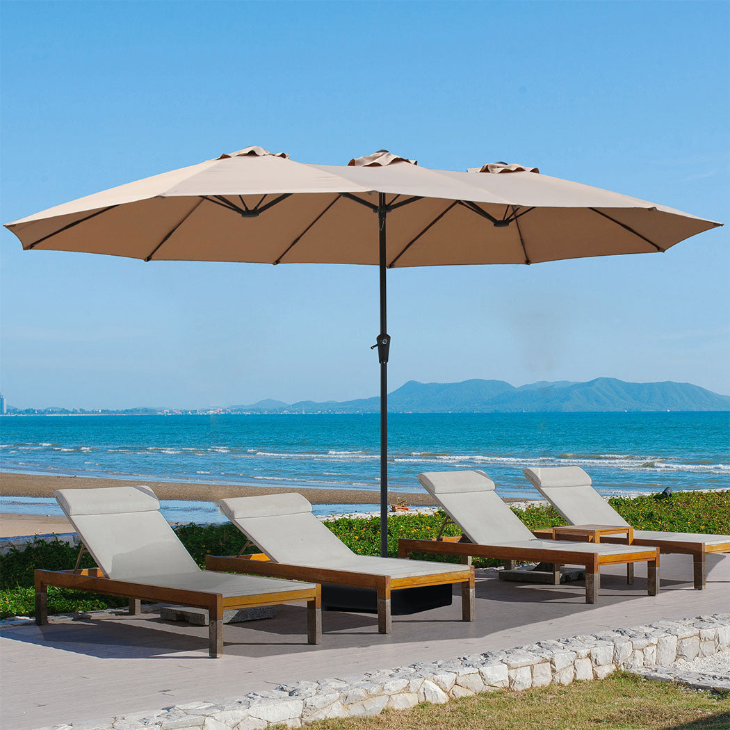 Centra 4.5M Double Sided Patio Umbrella Outdoor Base Stand Khaki