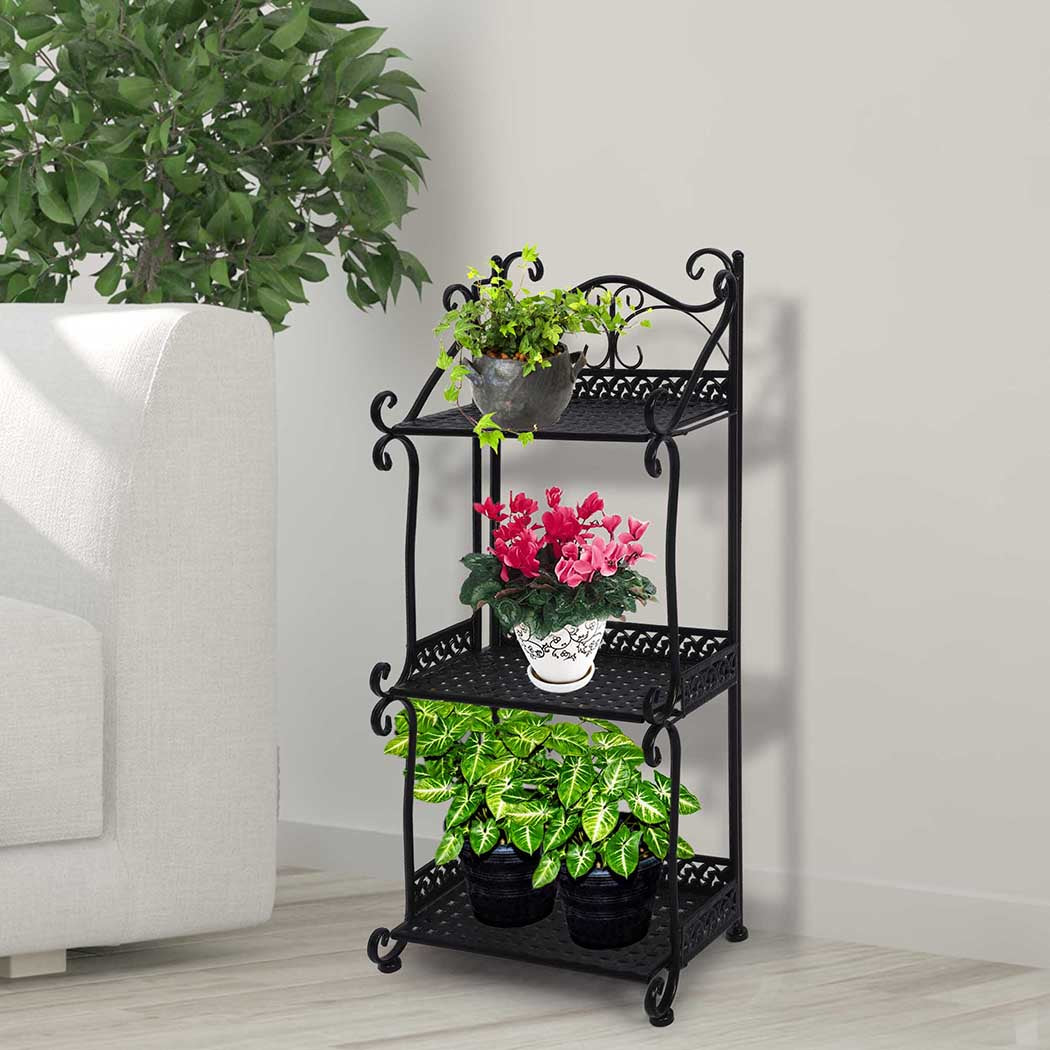 Plant Stand 3 Tiers Outdoor Indoor Black