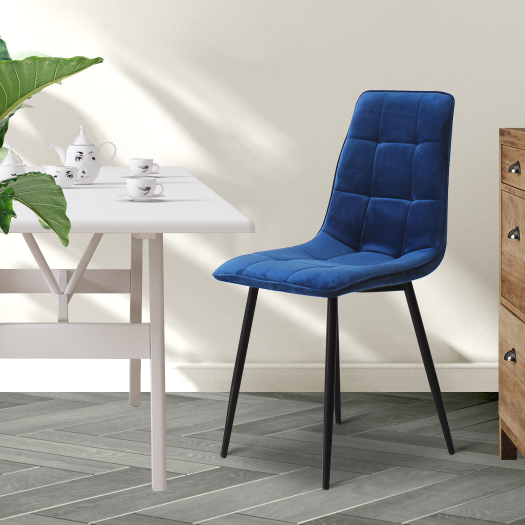 Velvet Blue 4 Piece Dining Chairs Set For Kitchen Modern Comfort And Style
