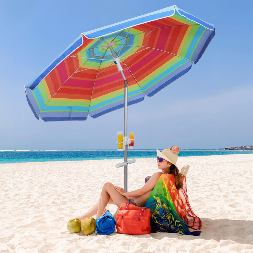 2M Colorful Outdoor Beach Umbrella Sand Shade For Sunny Coastal Relaxation