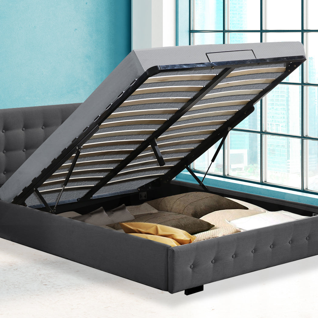Queen Fabric Bed Frame Tufted Dark Grey Modern And Comfortable Bedding For Bedroom Decor