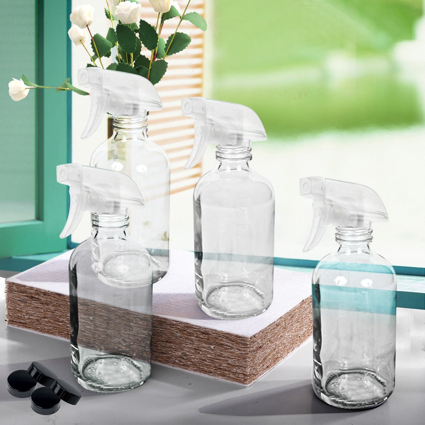4X 500Ml Clear Glass Spray Bottles Trigger