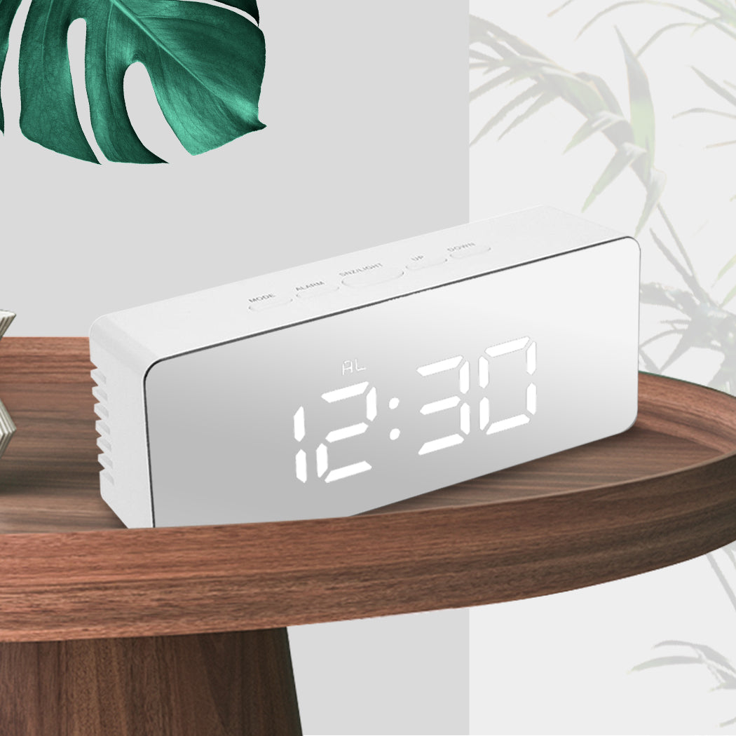 Alarm Clock Digital Led Mirror Desk White